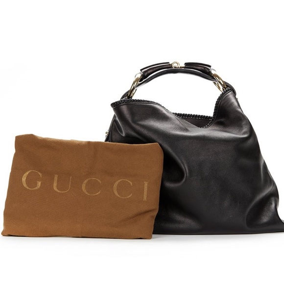 Gucci BLACK LEATHER HORSEBIT BUCKLE HOBO BAG - Picture 2 of 8